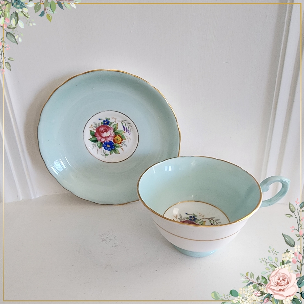 Tuscan made in England stunning teacup and saucer. Vintage